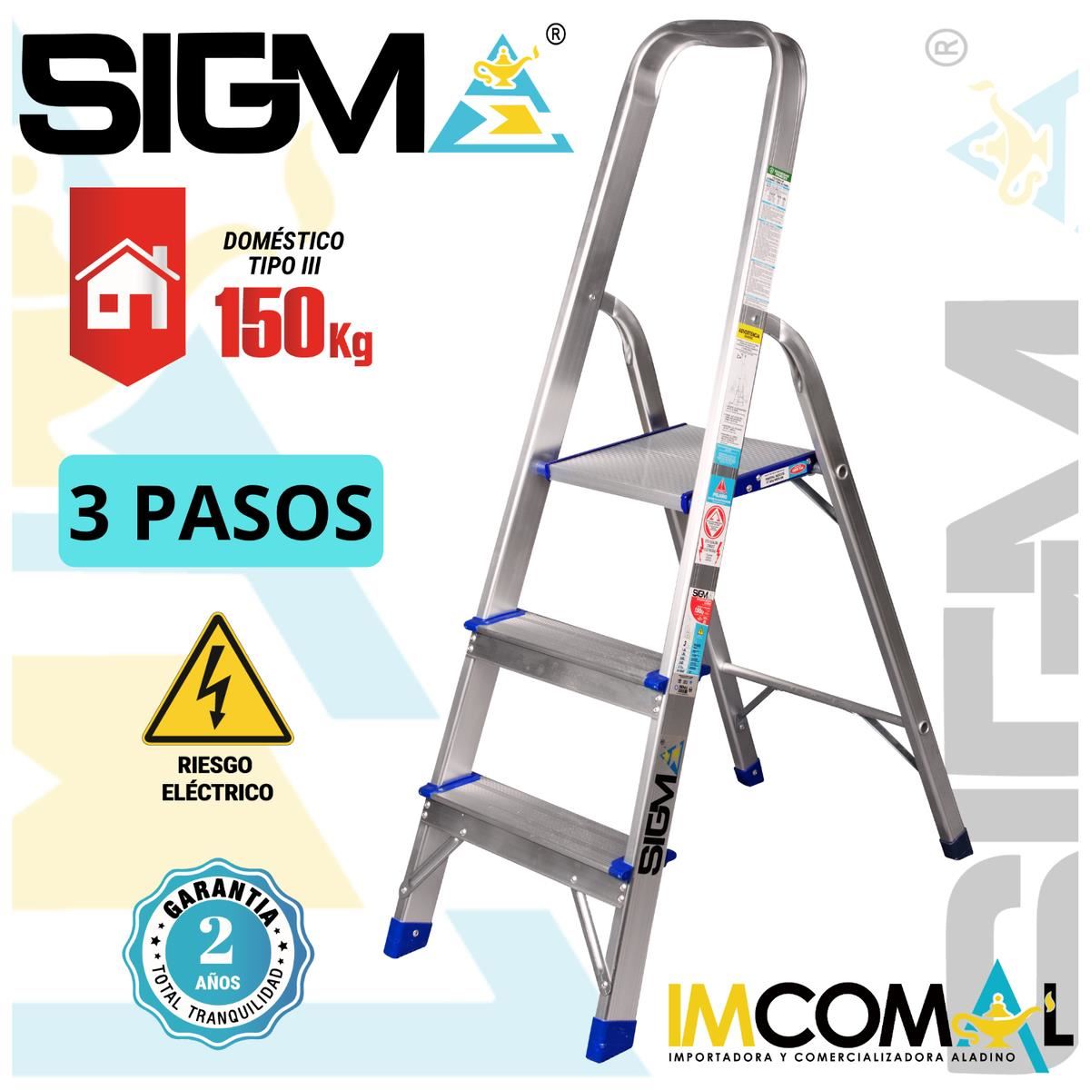 Escalera Aluminio Banqueta de 3 Pasos. Cap. Max. de Carga: 150 Kg. Tipo III (Domestica)